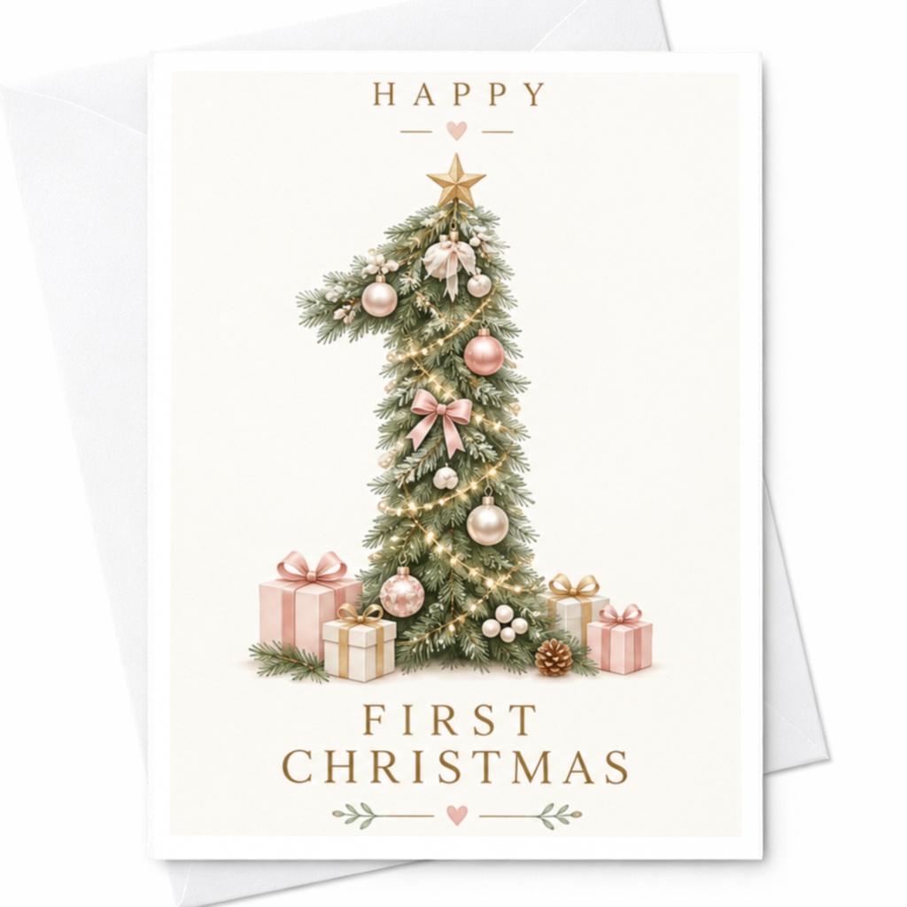 Happy First Christmas Card Baby's First Christmas Tree Card Cute Holiday Card For New Parents Festive Greeting Card C8493