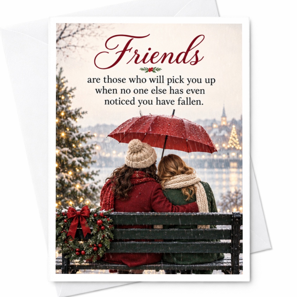 Friends Are Those Who Will Pick You Up Friendship Card Cute Winter Scene Holiday Greeting Card For Best Friend Christmas C8433