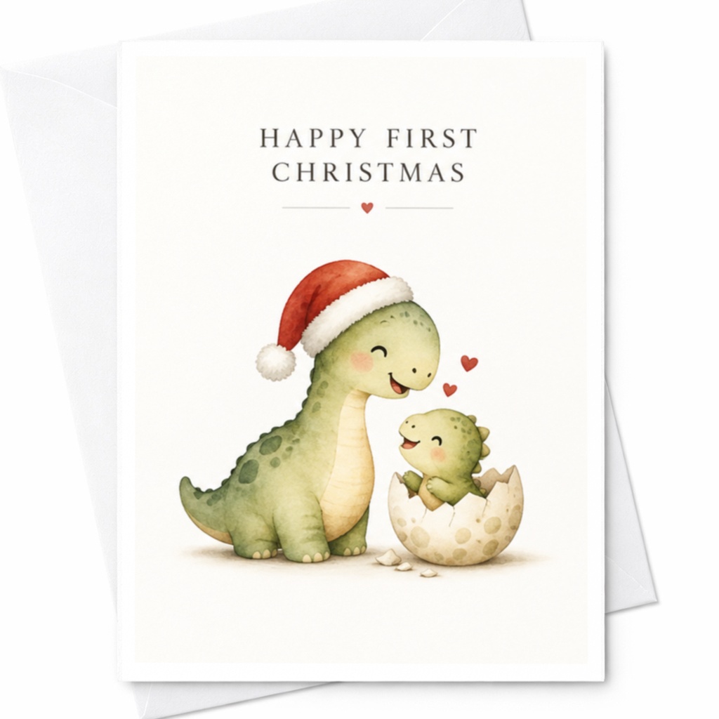 Happy First Christmas Cute Dinosaur Christmas Card Baby's First Christmas Card Adorable Holiday Card For Kids Newborn C8507