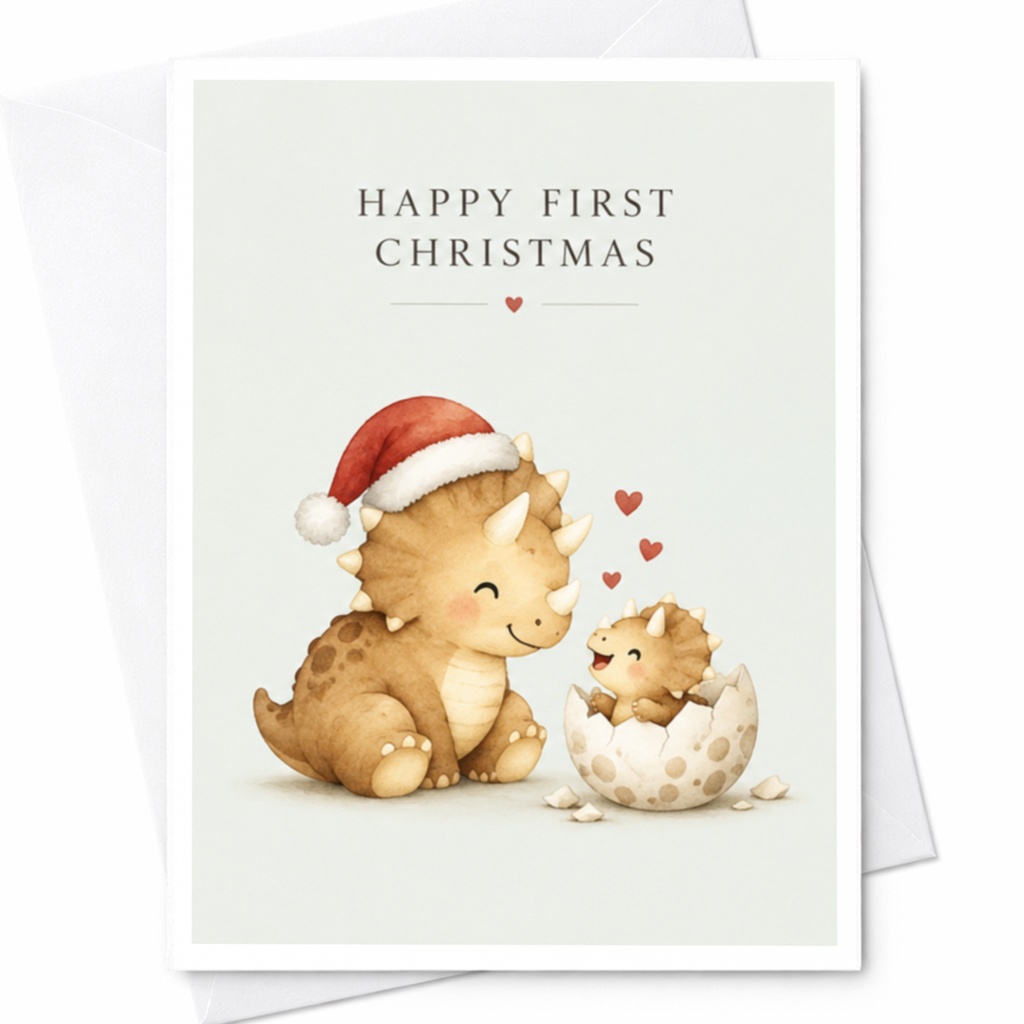 Happy First Christmas Cute Dinosaur Card Baby's First Christmas Card Adorable Holiday Greeting Card For Kids New Parents C8508