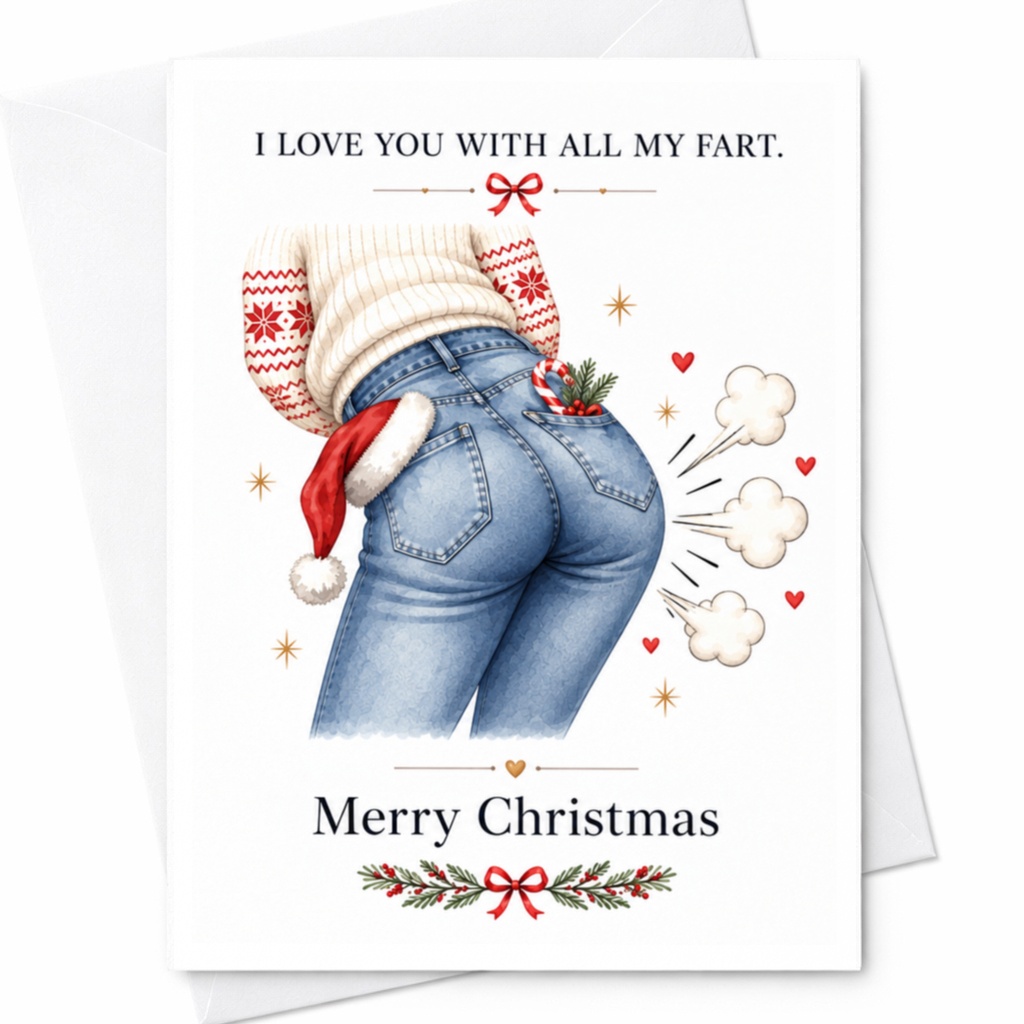 I Love You With All My Fart. Merry Christmas Funny Christmas Card Holiday Greeting Card For Him Her Cute Festive Card C8448
