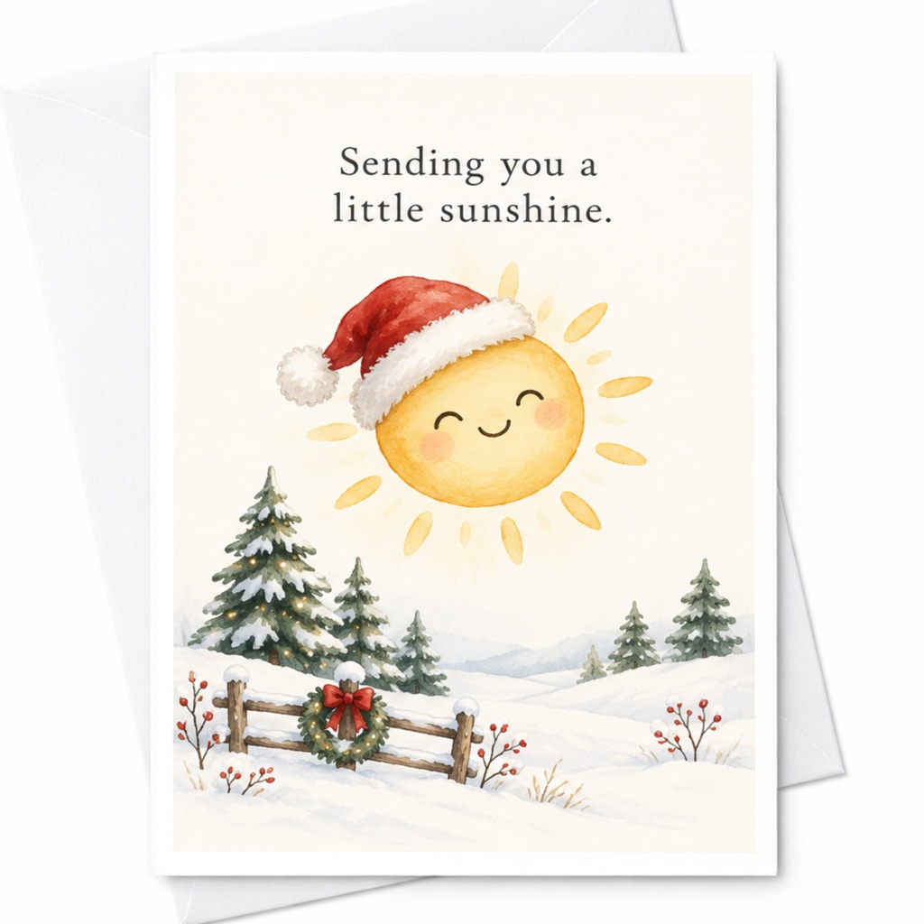 Sending You A Little Sunshine Christmas Card Cute Sun With Santa Hat Winter Holiday Greeting Card For Friend Family C8453