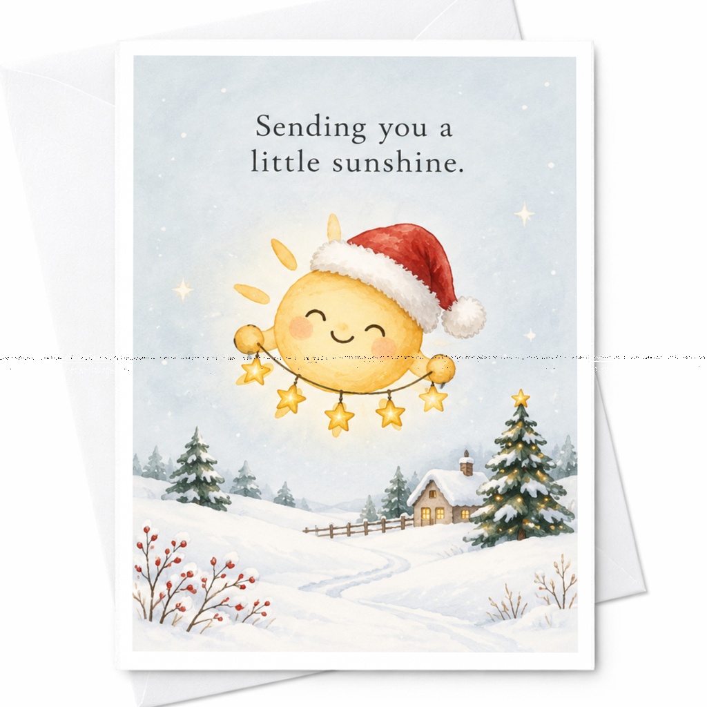 Sending You A Little Sunshine Christmas Card Cute Winter Scene Holiday Greeting Card For Friend Family Cheerful C8454
