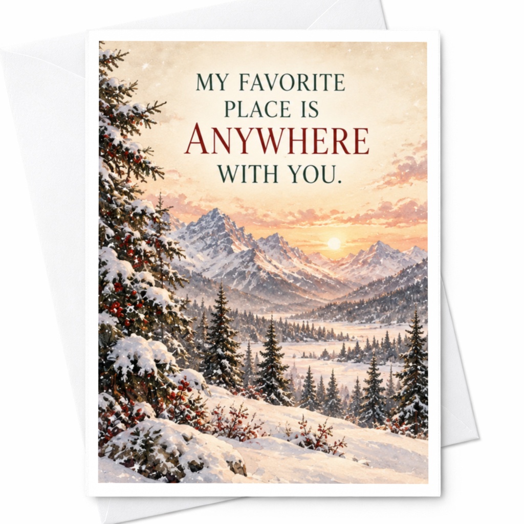 My Favorite Place Is Anywhere With You Romantic Greeting Card Snowy Mountain Landscape Love Card For Partner Anniversary C8457