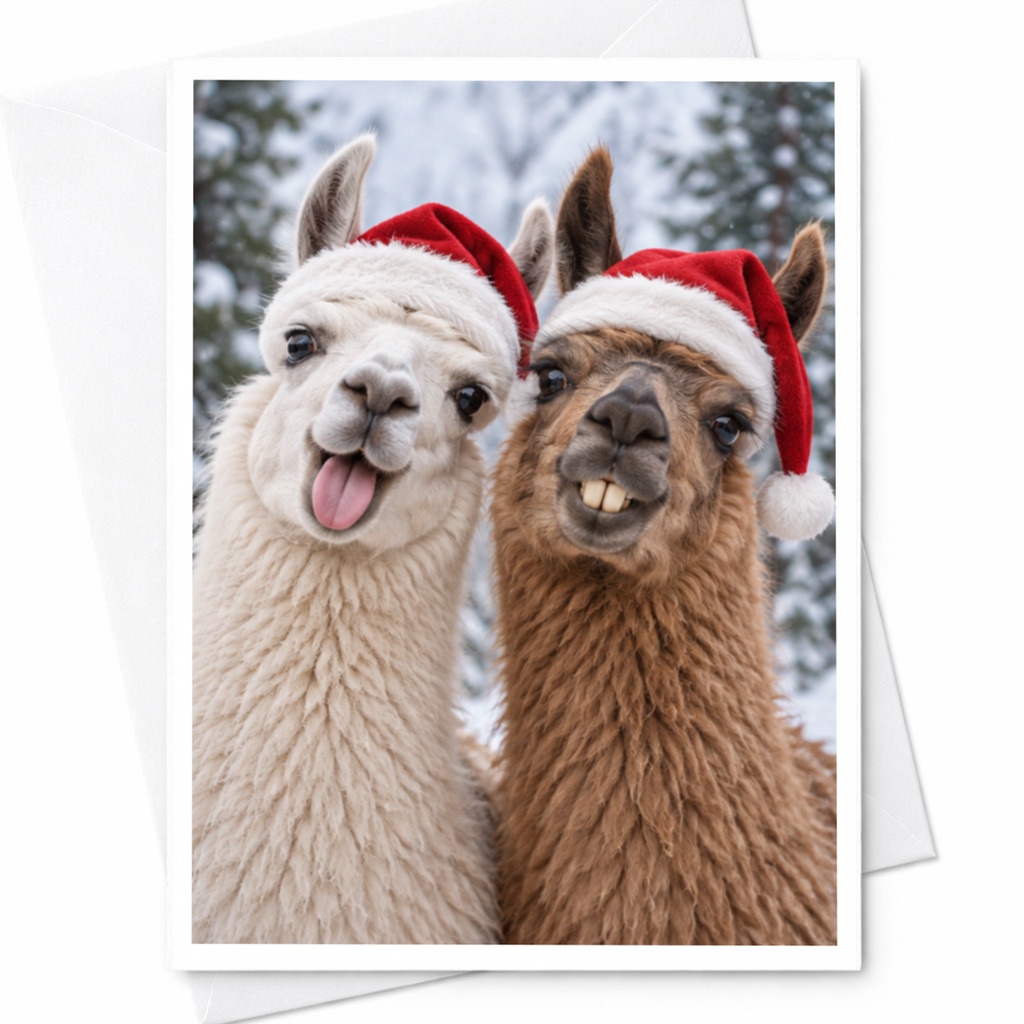 Llama Christmas Card Cute Animal Holiday Greeting Card Funny Santa Hat Card For Animal Lover Festive Winter Card C8461