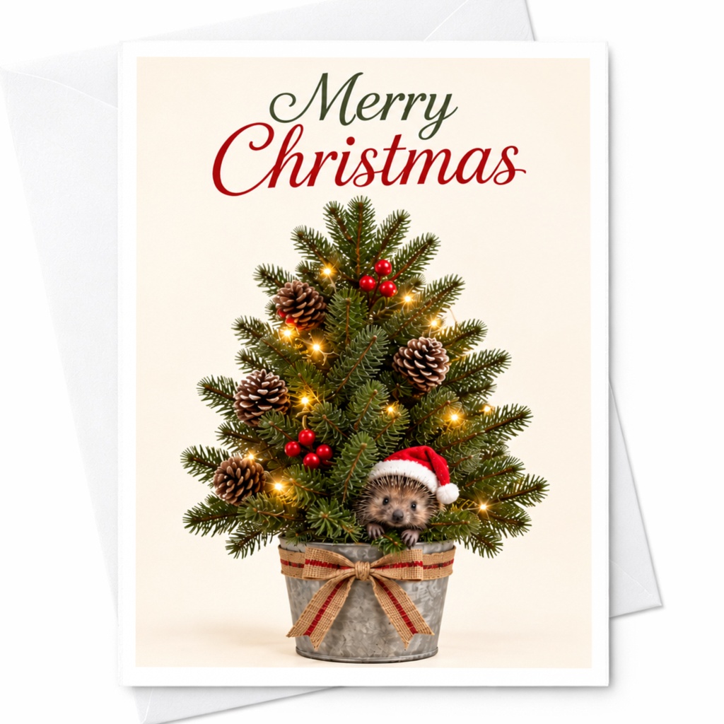 Merry Christmas Cute Hedgehog Card Christmas Card Adorable Holiday Greeting Card Animal Lover Festive Card For Friends C8465