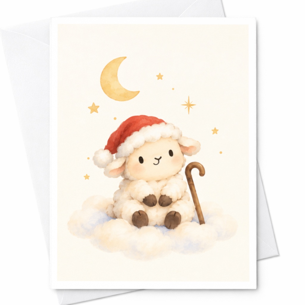 Cute Lamb Christmas Card Adorable Santa Hat Sheep Holiday Greeting Card For Kids Animal Lover Festive Winter Card C8469