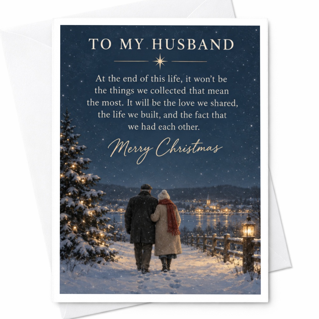 To My Husband Merry Christmas Card Romantic Holiday Greeting For Husband Sentimental Winter Scene Love Card C8486