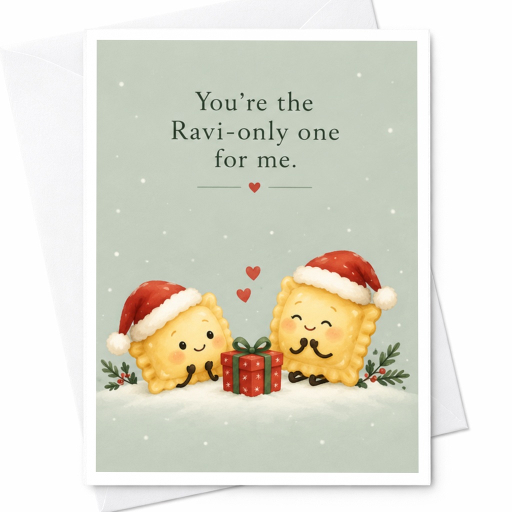 You're The Ravi-Only One For Me Cute Christmas Card Funny Holiday Greeting Card For Partner Romantic Foodie Card C8490