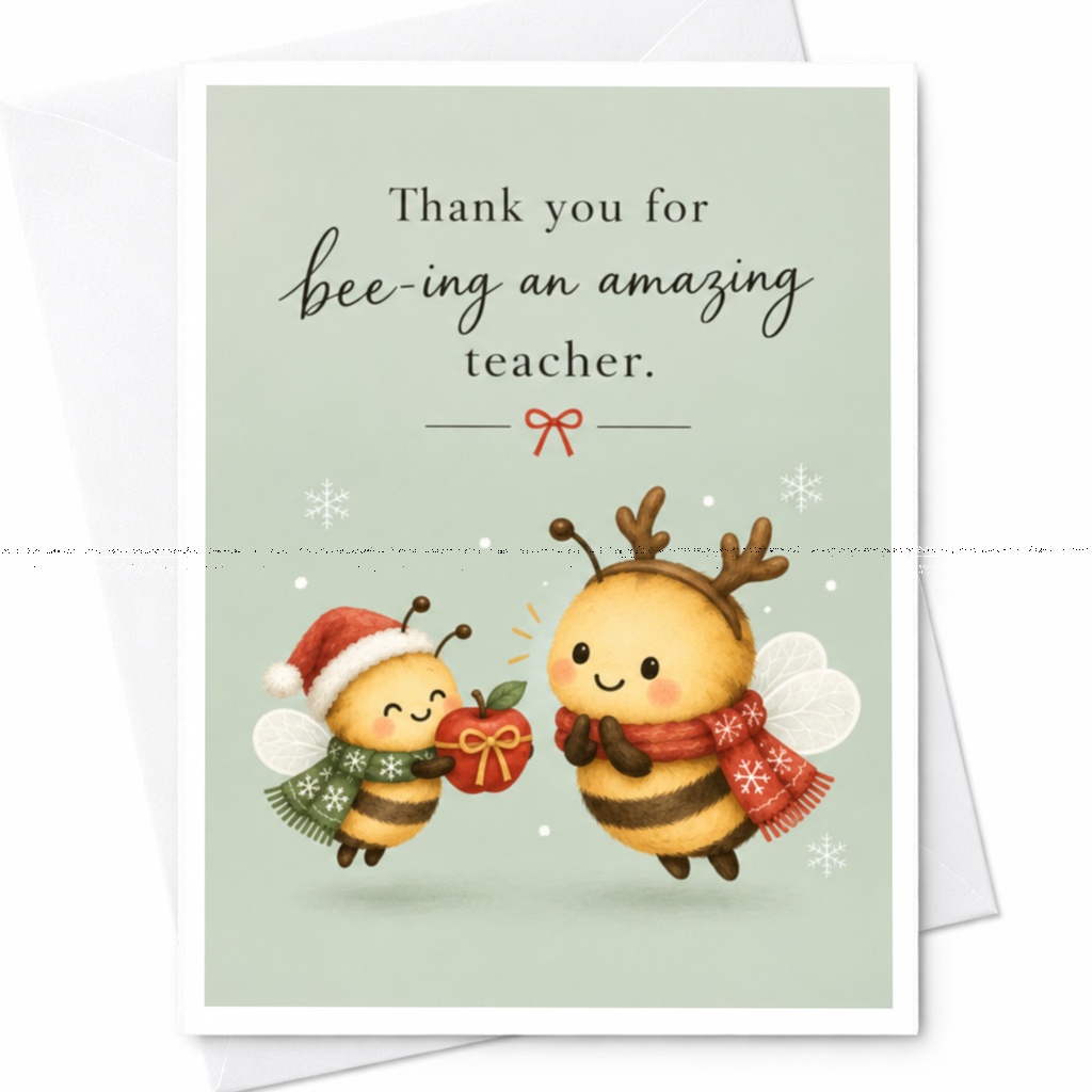 Thank You For Bee-Ing An Amazing Teacher Cute Holiday Card For Teacher Appreciation Christmas Card With Bees 125 C8502