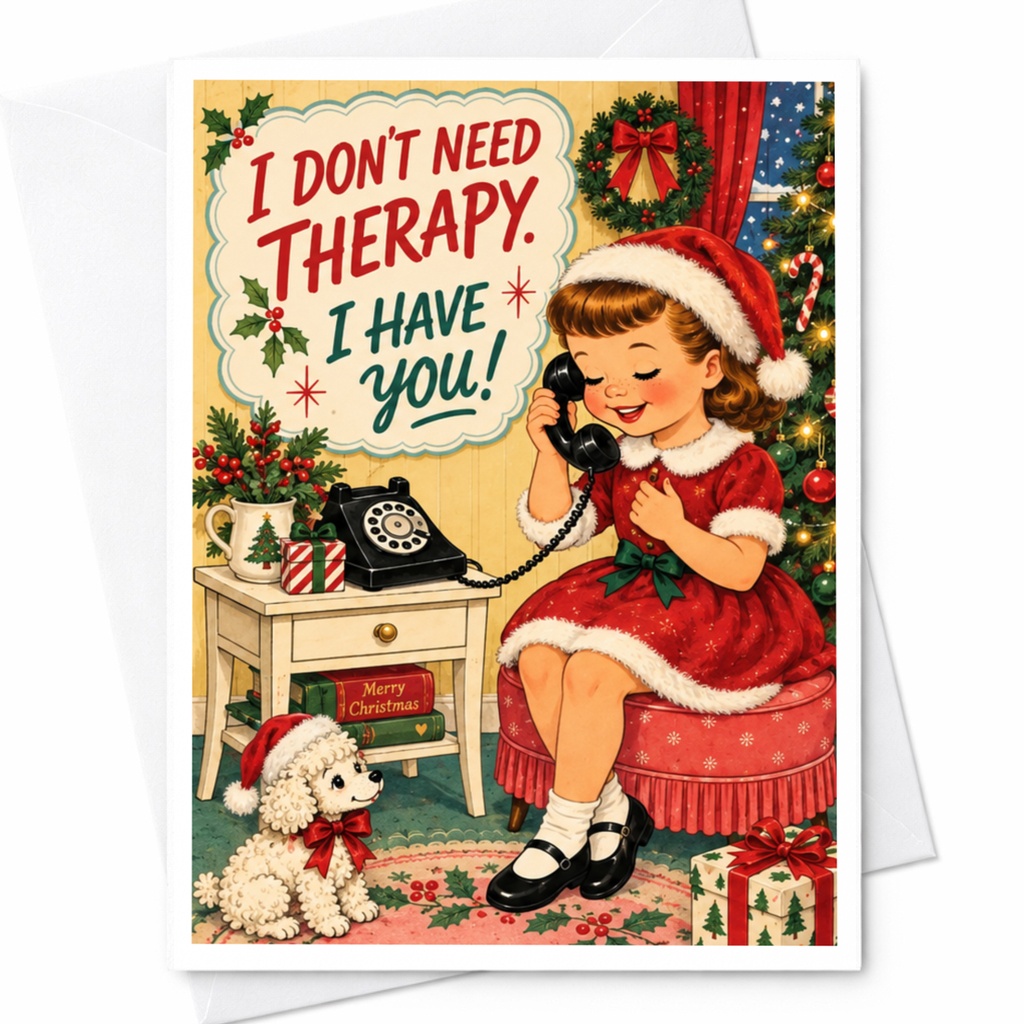 I Don't Need Therapy. I Have You! Vintage Christmas Card Cute Holiday Greeting Card For Friend Or Loved One Retro Style C8521