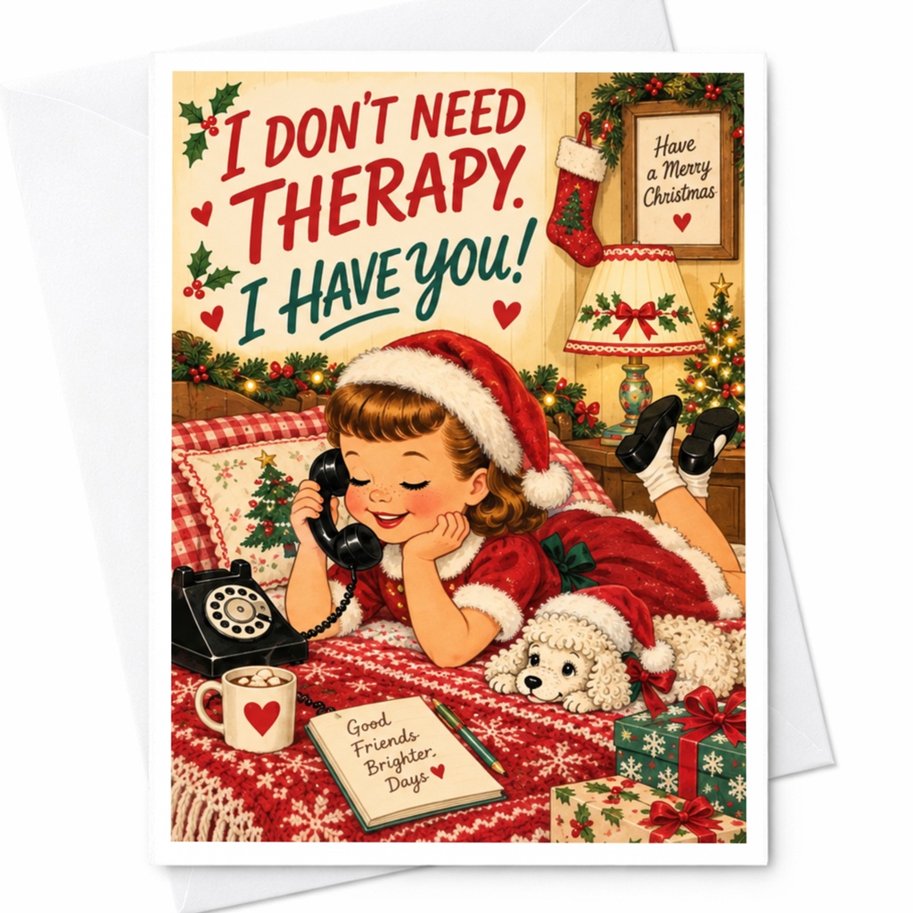 I Don't Need Therapy. I Have You! Funny Christmas Card Cute Holiday Greeting Card For Friend Retro Style Festive Card C8522