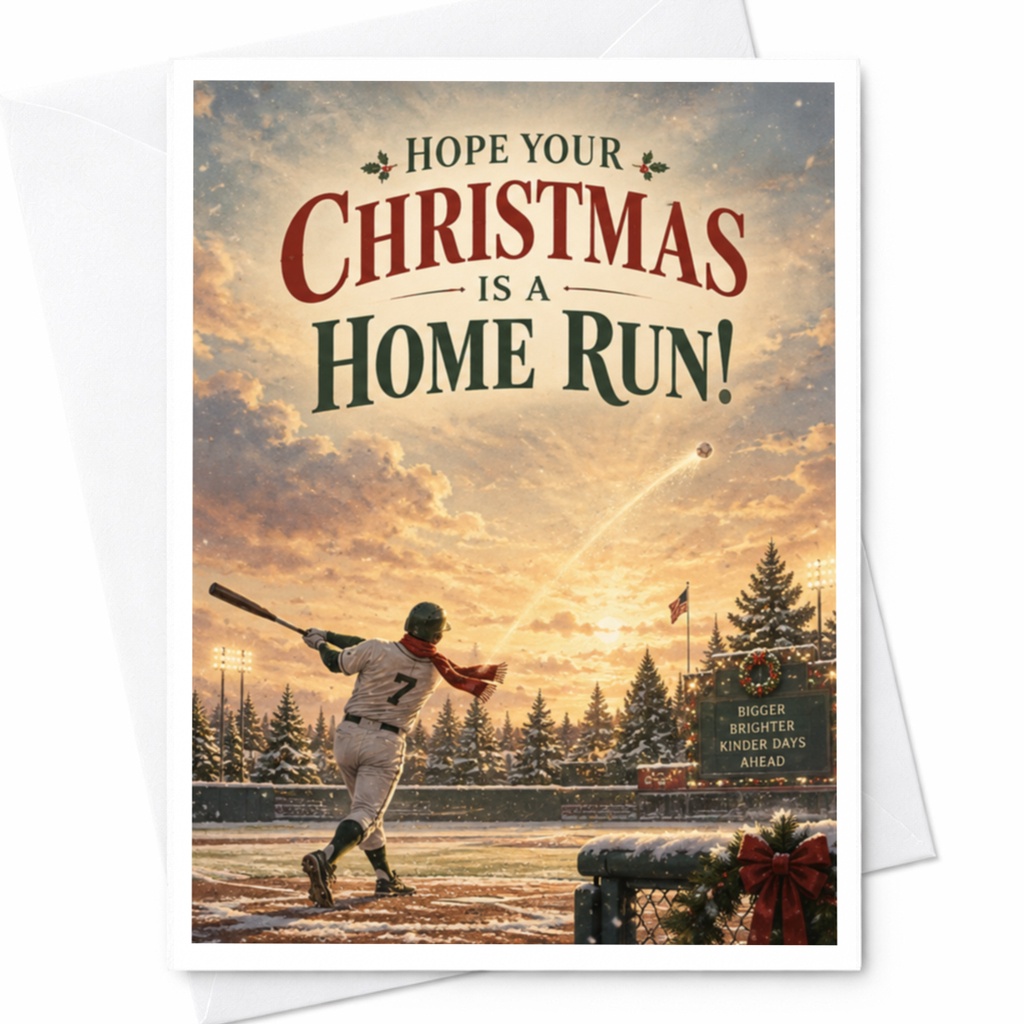 Hope Your Christmas Is A Home Run! Baseball Christmas Card Sports Holiday Greeting For Him Winter Scene Festive Card C8526