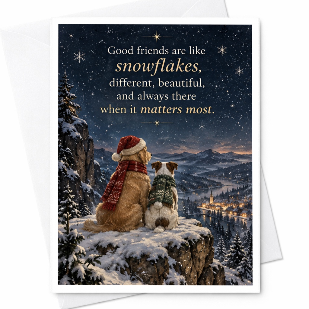 Good Friends Are Like Snowflakes Friendship Card Winter Scene Dogs Cute Holiday Card For Friend Beautiful Sentimental C8533