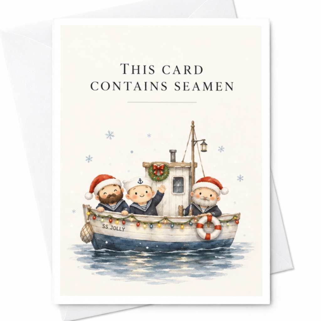 This Card Contains Seamen Funny Christmas Card Sailors On Boat Holiday Greeting Card For Him Nautical Xmas Card C8547