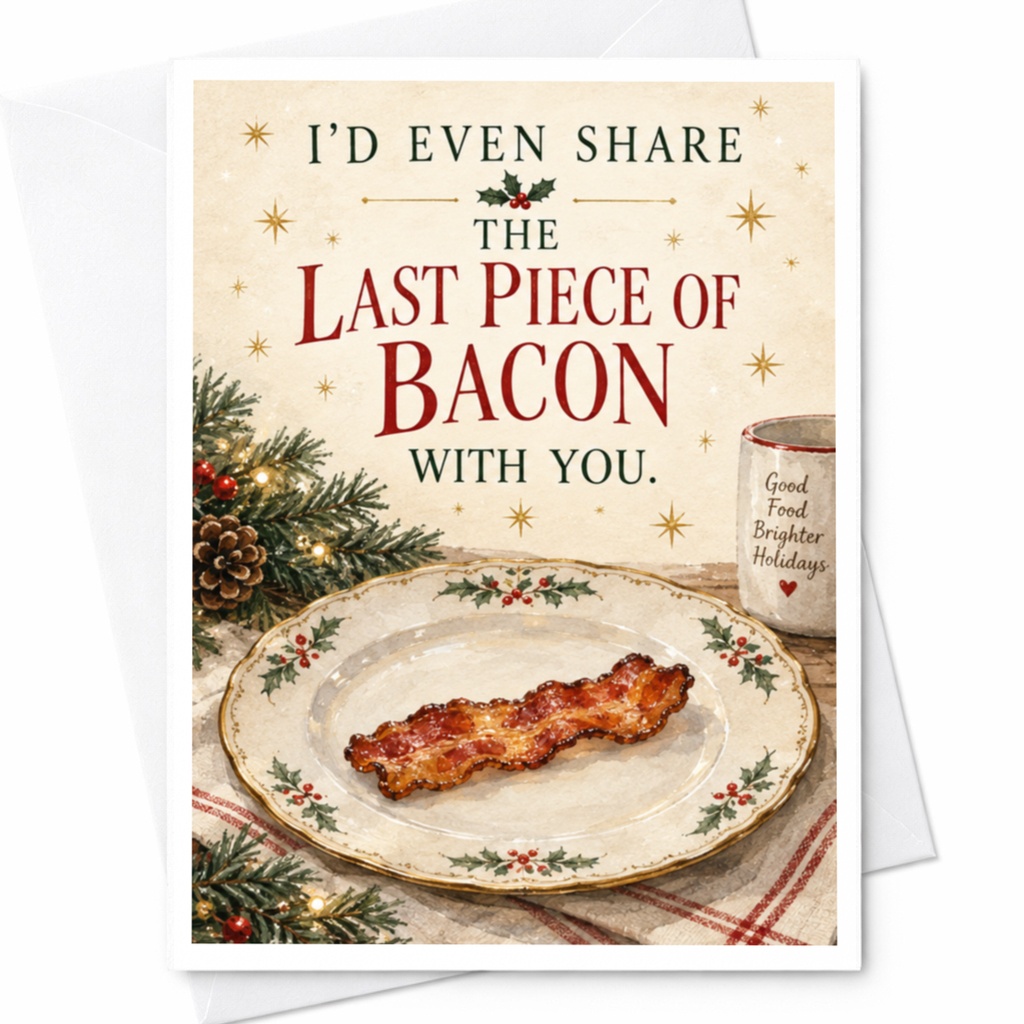 I'd Even Share The Last Piece Of Bacon With You Christmas Card Funny Holiday Greeting For Him Her Bacon Lover Cute Festive Card C8551