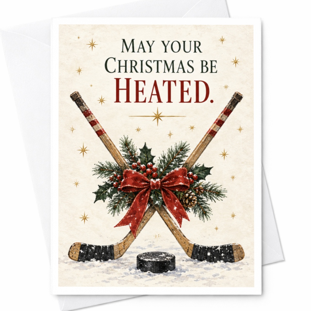 May Your Christmas Be Heated Funny Christmas Card Hockey Lover Holiday Greeting Card Winter Sports Xmas Card For Him Her C8568