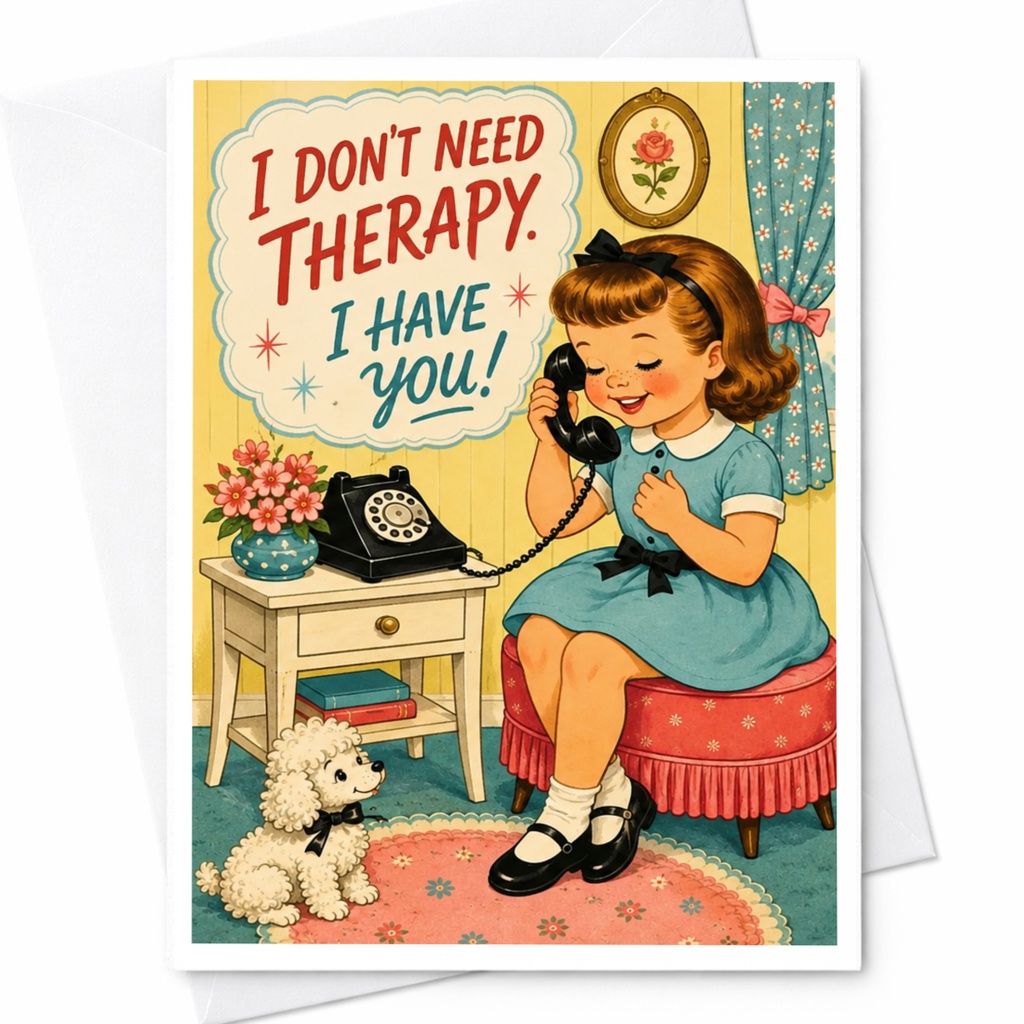 I Don't Need Therapy. I Have You! Vintage Style Greeting Card Cute Everyday Card For Friend Retro Illustration Funny Card C8519