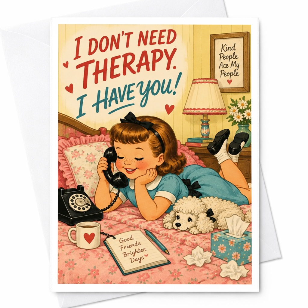 I Don't Need Therapy. I Have You! Cute Friendship Card Retro Style For Friend Funny Greeting Card Vintage Inspired C8520