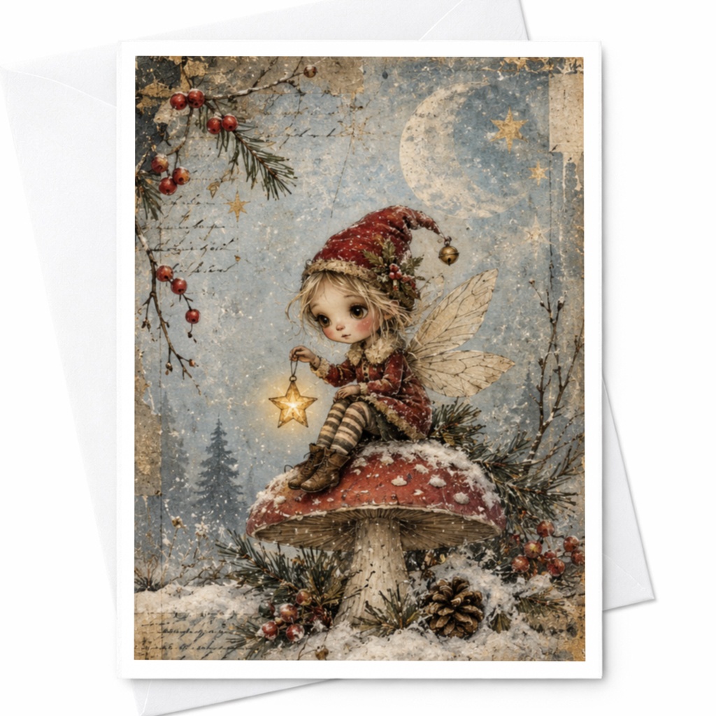 Fairy On Mushroom Blank Greeting Card Whimsical Fantasy Art Card For Her Cute Fairy Tale Illustration Enchanted Forest Card C8587