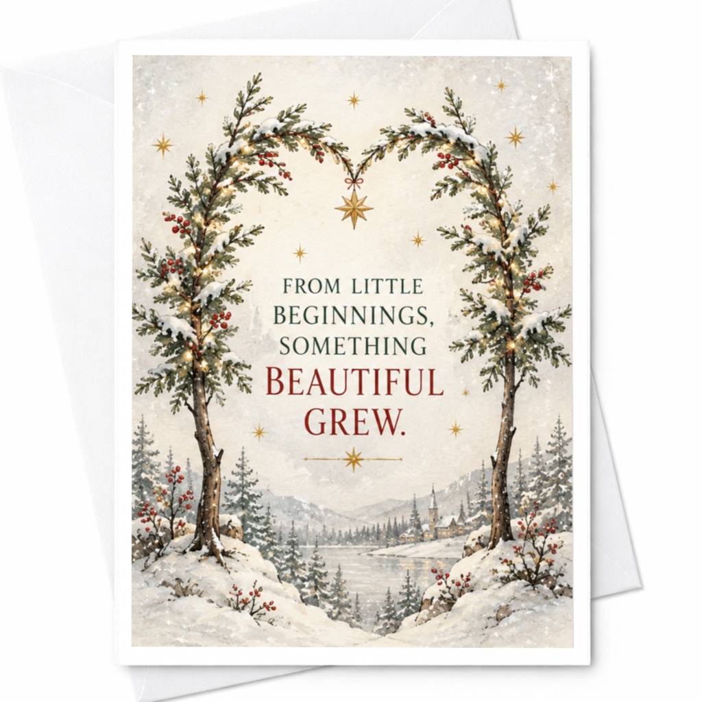 From Little Beginnings, Something Beautiful Grew Wedding Card Romantic Anniversary Card Winter Scene For Couple Love C8589