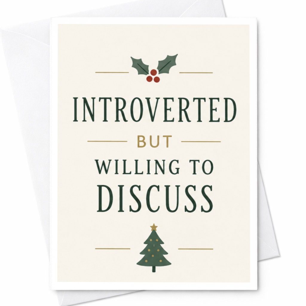 Introverted But Willing To Discuss Funny Christmas Card Holiday Greeting Card For Introverts Cute Festive Card With Holly Tree C8600