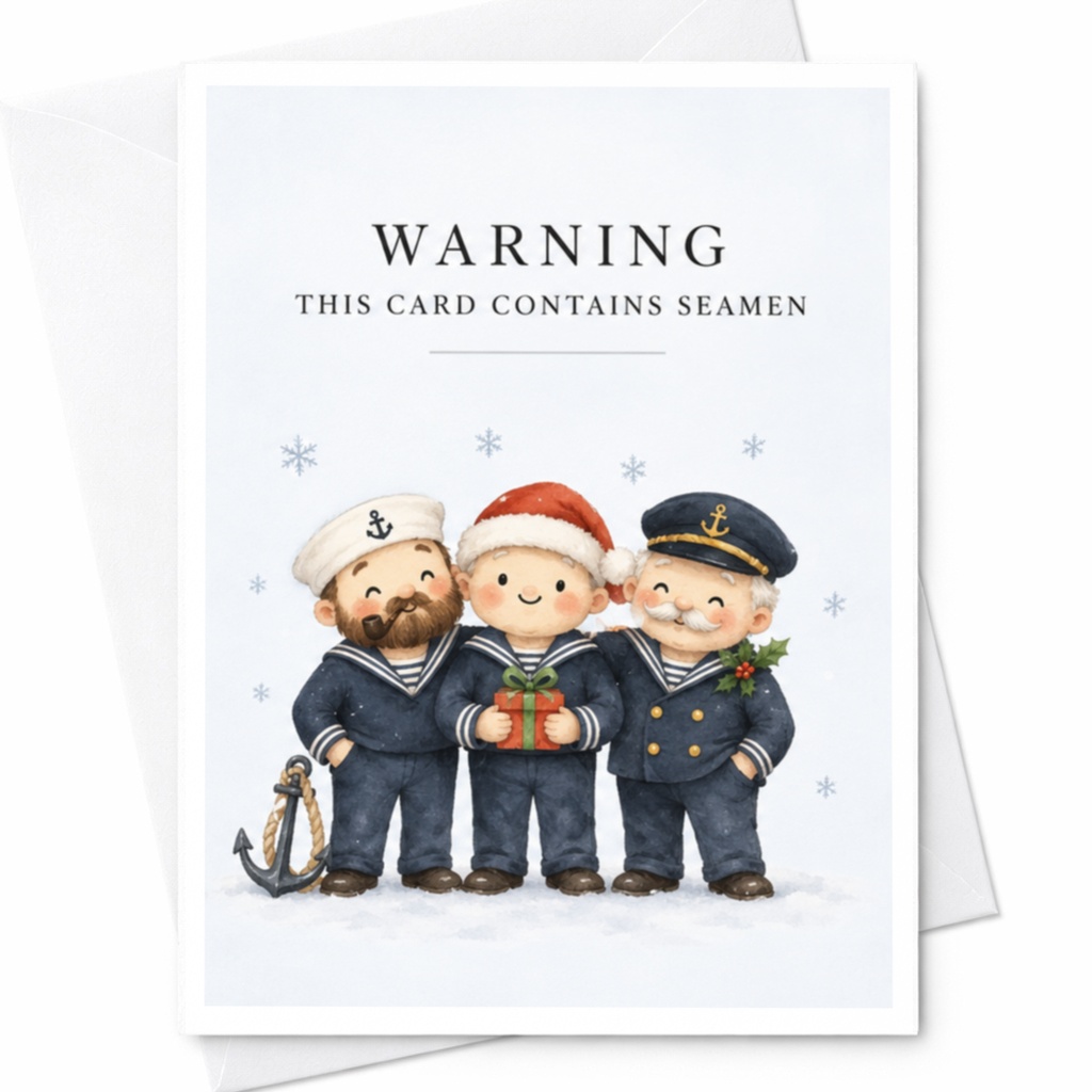 Warning This Card Contains Seamen Funny Christmas Card Sailor Theme Holiday Greeting Card Cute Nautical Xmas Card For Him C8548
