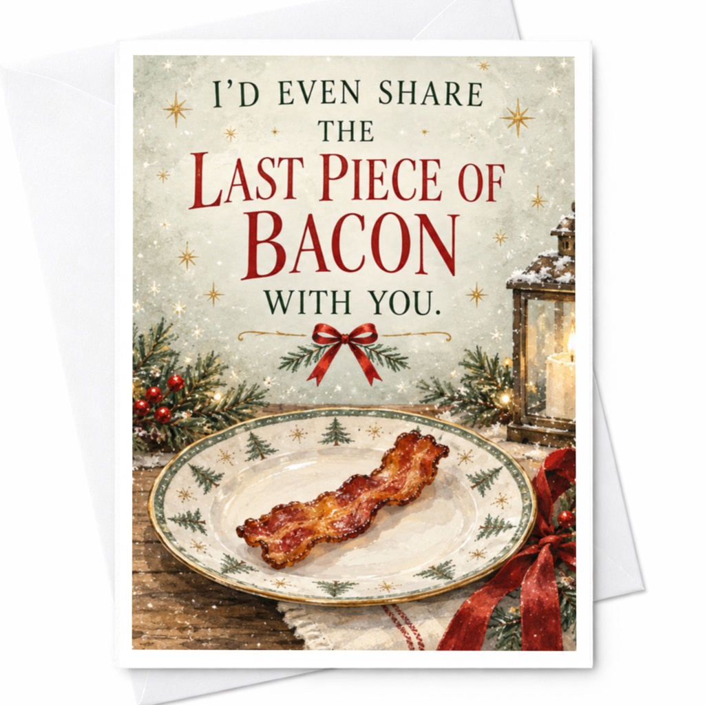 I'd Even Share The Last Piece Of Bacon With You Christmas Card Funny Holiday Greeting For Bacon Lover Cute Festive Card C8552
