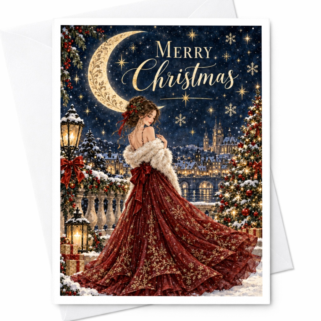 Merry Christmas Elegant Holiday Card Festive Winter Scene Greeting Card For Her Seasonal Celebration Card C8561