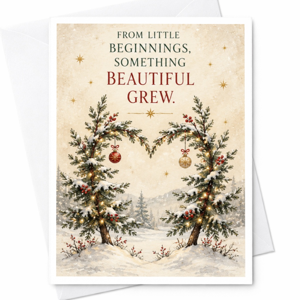 From Little Beginnings, Something Beautiful Grew Christmas Card Snowy Trees Holiday Greeting Card Winter Scene C8588