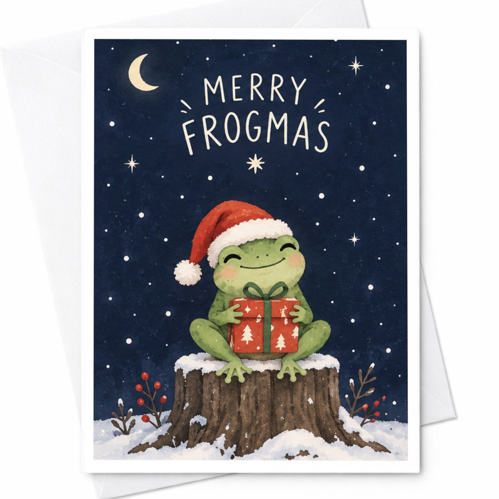 Merry Frogmas Cute Christmas Card Frog With Santa Hat Holiday Greeting Card For Kids Animal Lover Festive Winter Card C8612