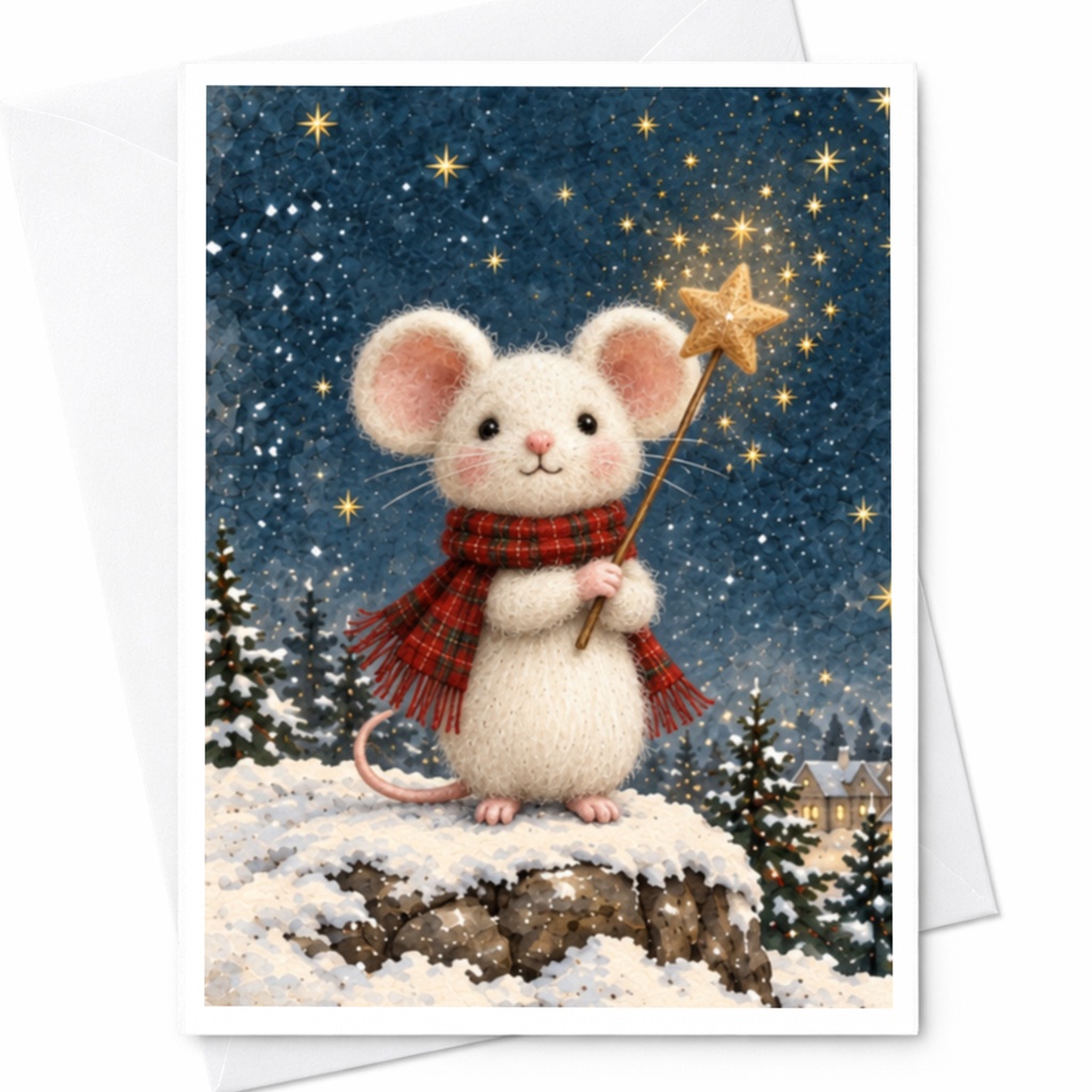 Cute Mouse Christmas Card Winter Wonderland Greeting Card Holiday Card For Animal Lover Festive Starry Night Scene C8615