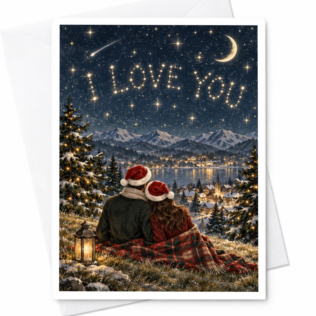 I Love You Romantic Greeting Card Couple Under Stars Christmas Love Card For Partner Cute Holiday Card C8628
