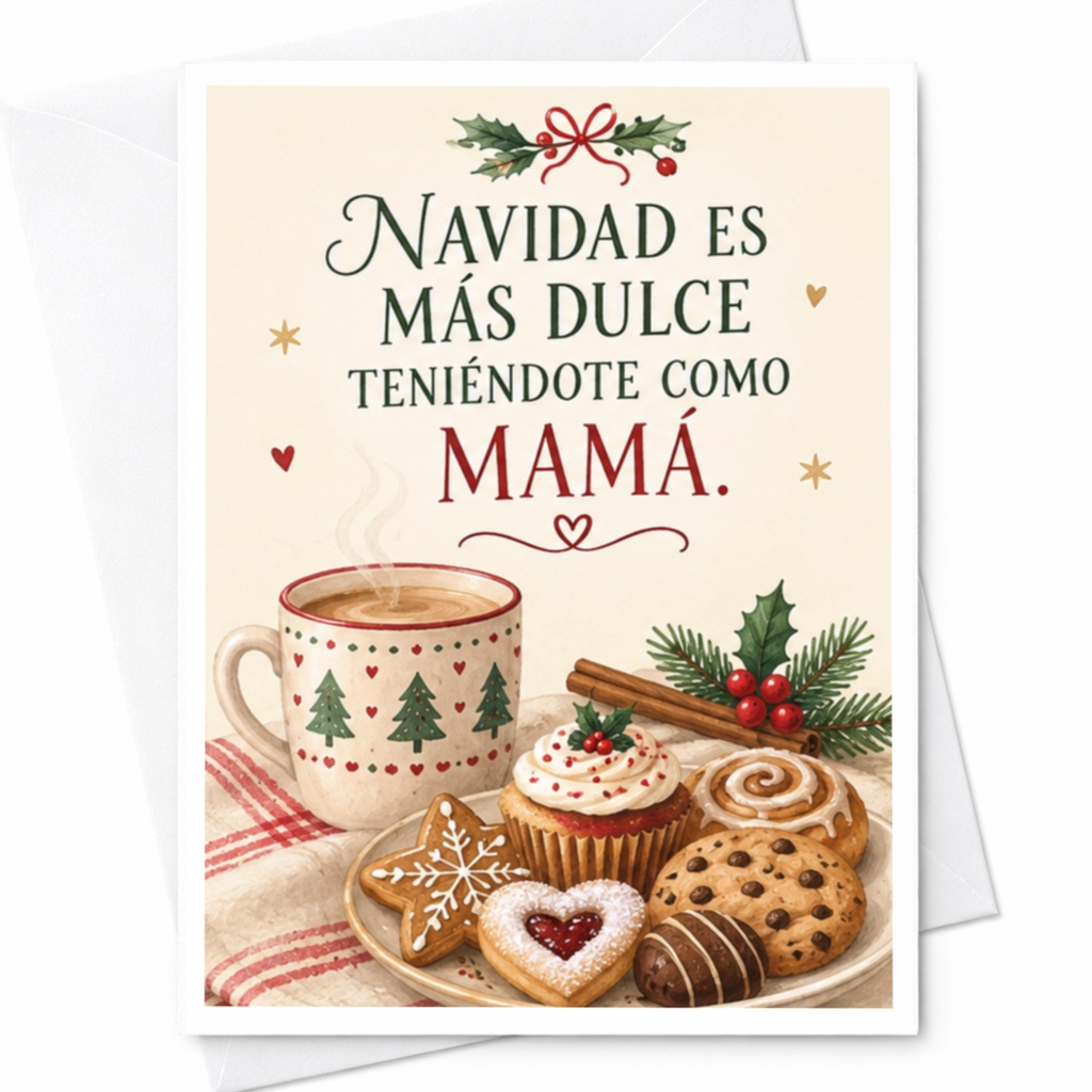 Navidad Es Más Dulce Teniéndote Como Mamá Christmas Card For Mom Holiday Greeting Card Festive Cookies Mug Cute Xmas Card C8630