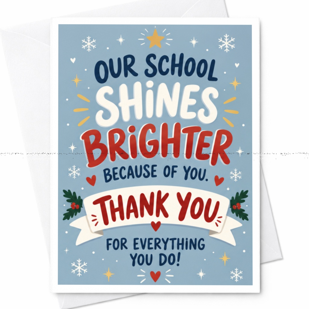 Our School Shines Brighter Because Of You Thank You Card Teacher Appreciation School Staff Gratitude Greeting Card C8637