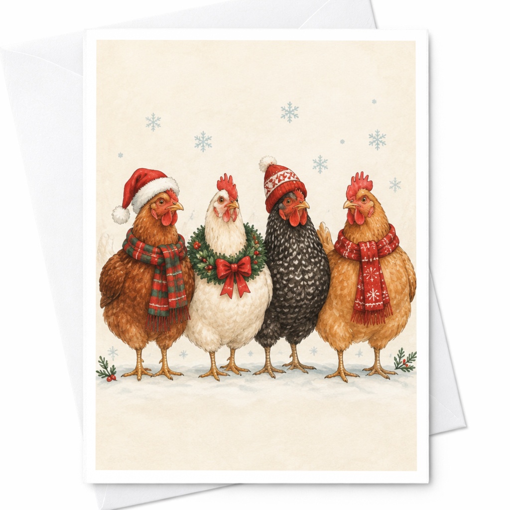 Festive Chicken Christmas Card Cute Holiday Greeting Card Winter Animals For Chicken Lover Funny Farm Animal Card C8646