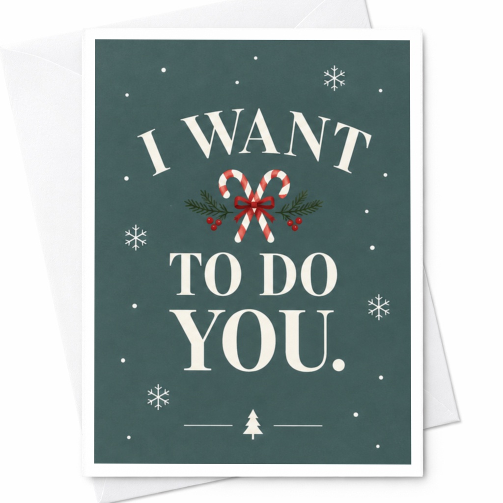 I Want To Do You. Funny Christmas Card Candy Cane Holiday Greeting Card For Partner Romantic Cute Xmas Card C8657