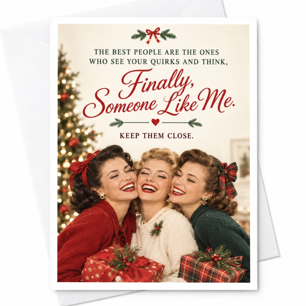 The Best People Are The Ones Who See Your Quirks And Think, Finally, Someone Like Me. Christmas Card For Friends Vintage Style Hol C8658