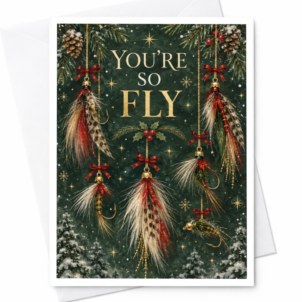 You're So Fly Christmas Card Festive Fly Fishing Lures Holiday Greeting Card For Him Funny Winter Card Outdoorsman C8669