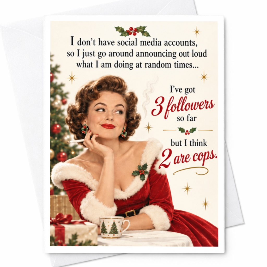 I Don't Have Social Media Accounts Funny Christmas Card Retro Woman Festive Holiday Greeting Card For Friend C8678