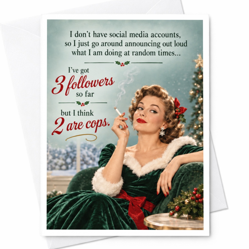 I Don’t Have Social Media Accounts Funny Christmas Card Vintage Style Holiday Greeting Card Xmas Card For Friend C8679