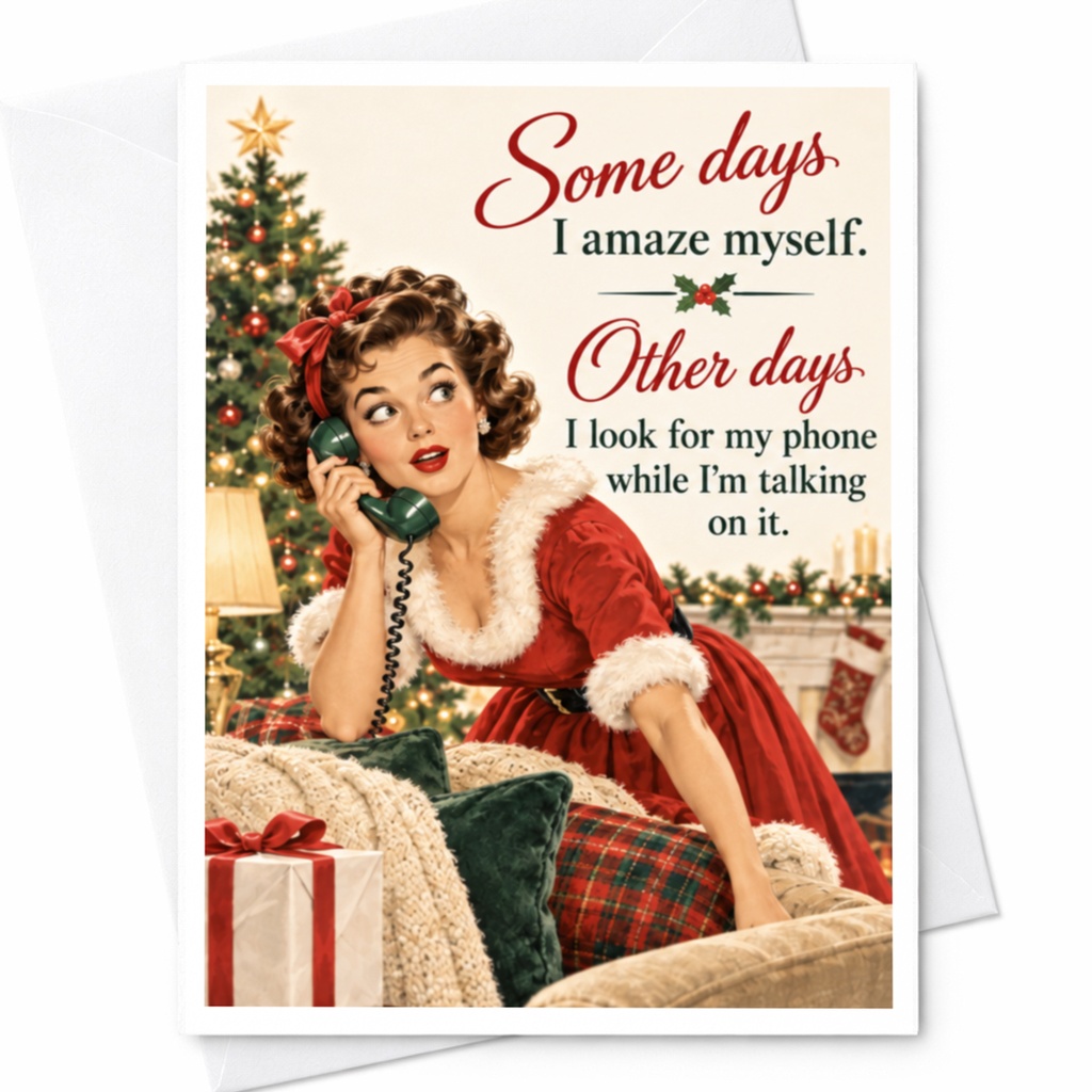 Some Days I Amaze Myself Funny Christmas Card Retro Woman Holiday Greeting Card For Her Cute Vintage Style C8624