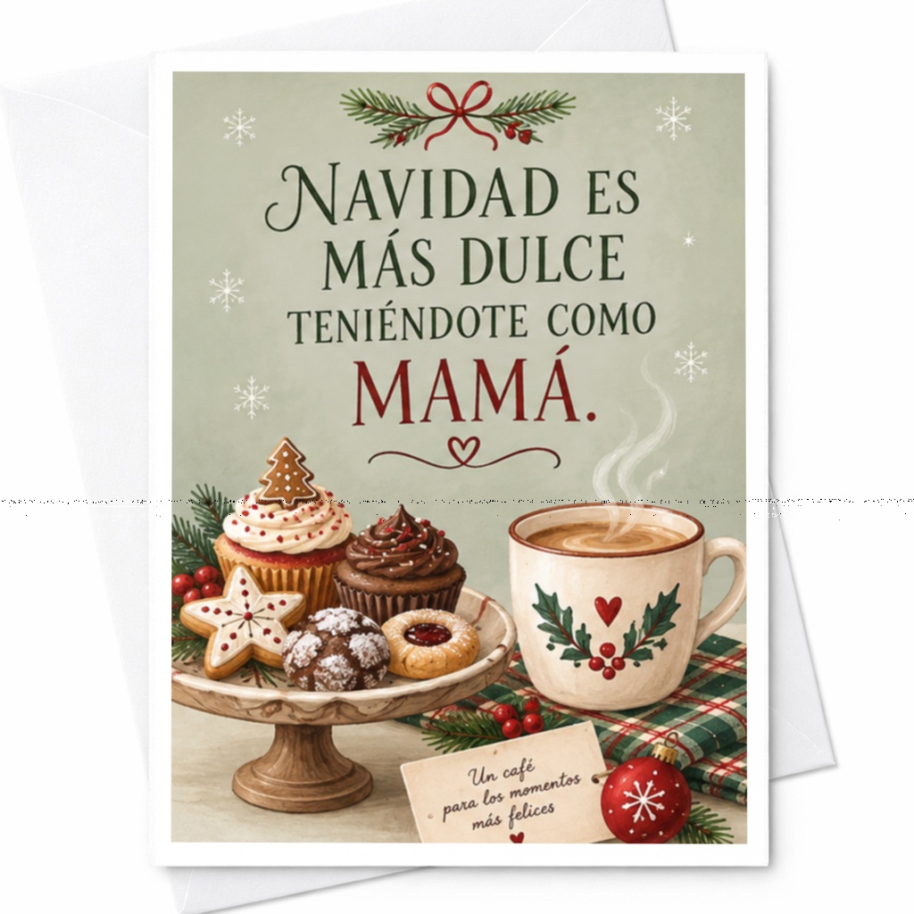 Navidad Es Más Dulce Teniéndote Como Mamá. Christmas Card For Mom Holiday Greeting Card Festive Treats Cute Xmas Card C8631