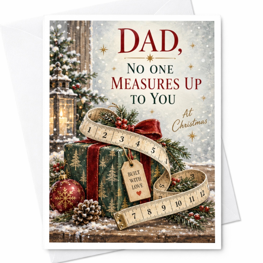 Dad, No One Measures Up To You At Christmas Card For Dad Holiday Greeting Card Built With Love Gift C8639