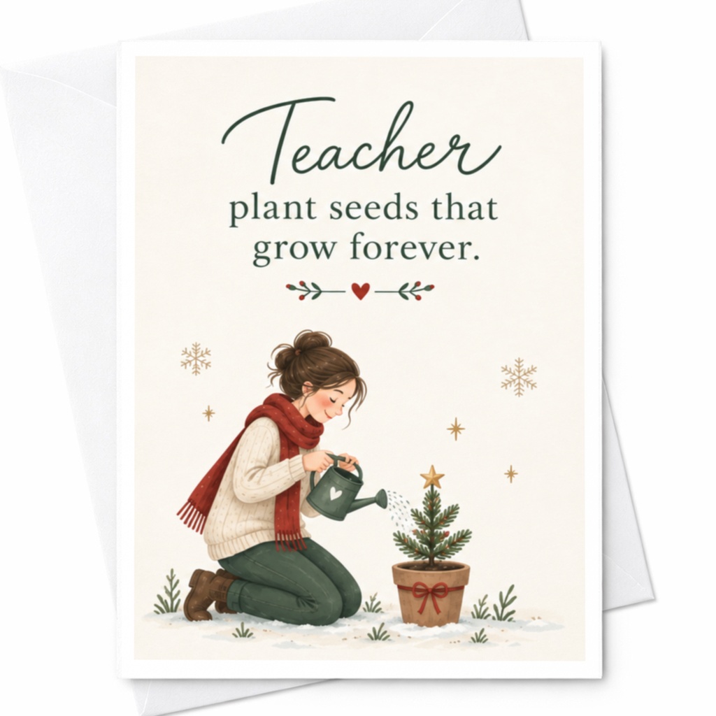 Teacher Plant Seeds That Grow Forever Teacher Appreciation Card Thank You Card For Teacher Cute Holiday Card C8684