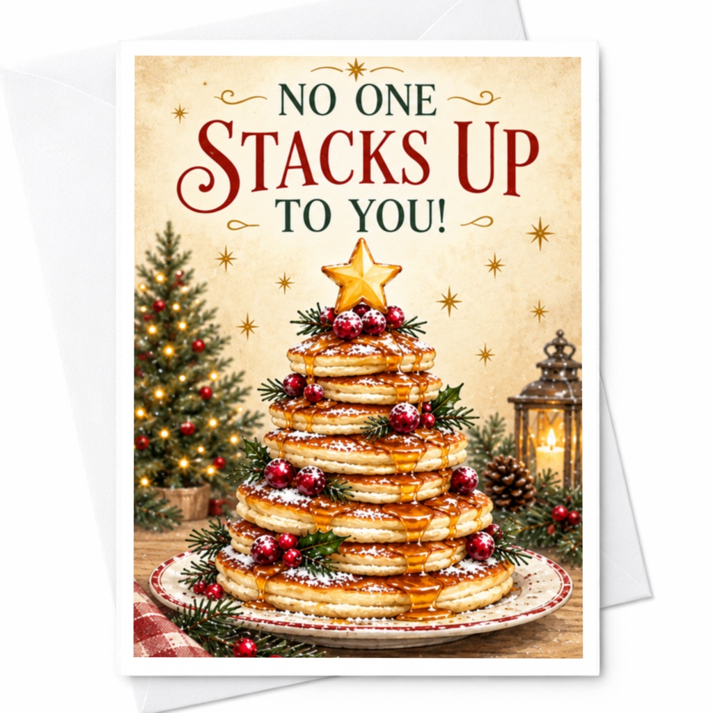 No One Stacks Up To You! Funny Christmas Card Pancake Stack Holiday Greeting Card For Friend Cute Festive Card C8662