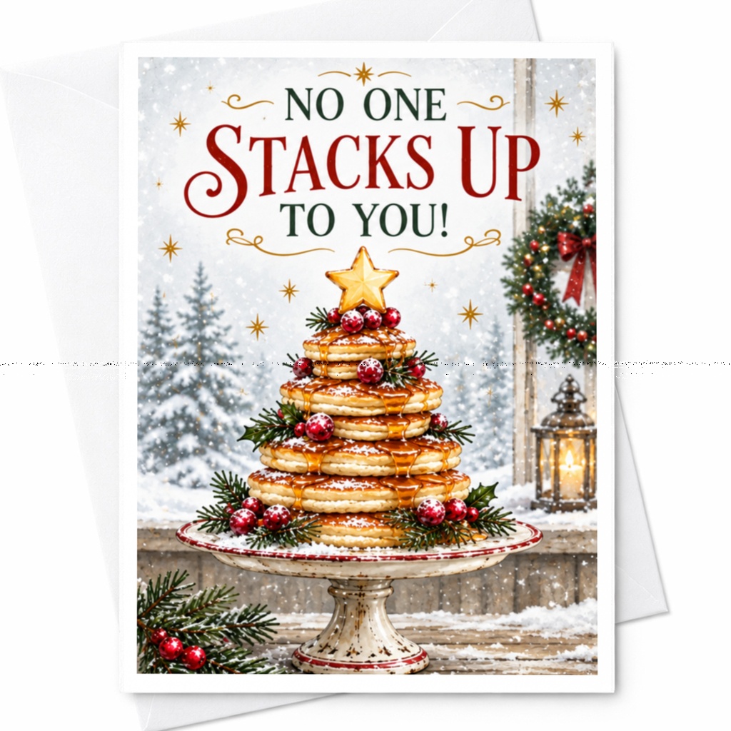 No One Stacks Up To You! Christmas Card Pancake Stack Holiday Greeting Card For Friend Cute Winter Scene Festive Card C8663
