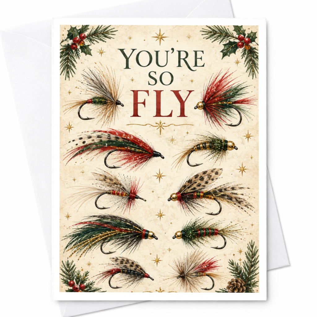 You're So Fly Christmas Card Funny Holiday Greeting Card Fishing Flies For Him Husband Dad Fisherman C8668