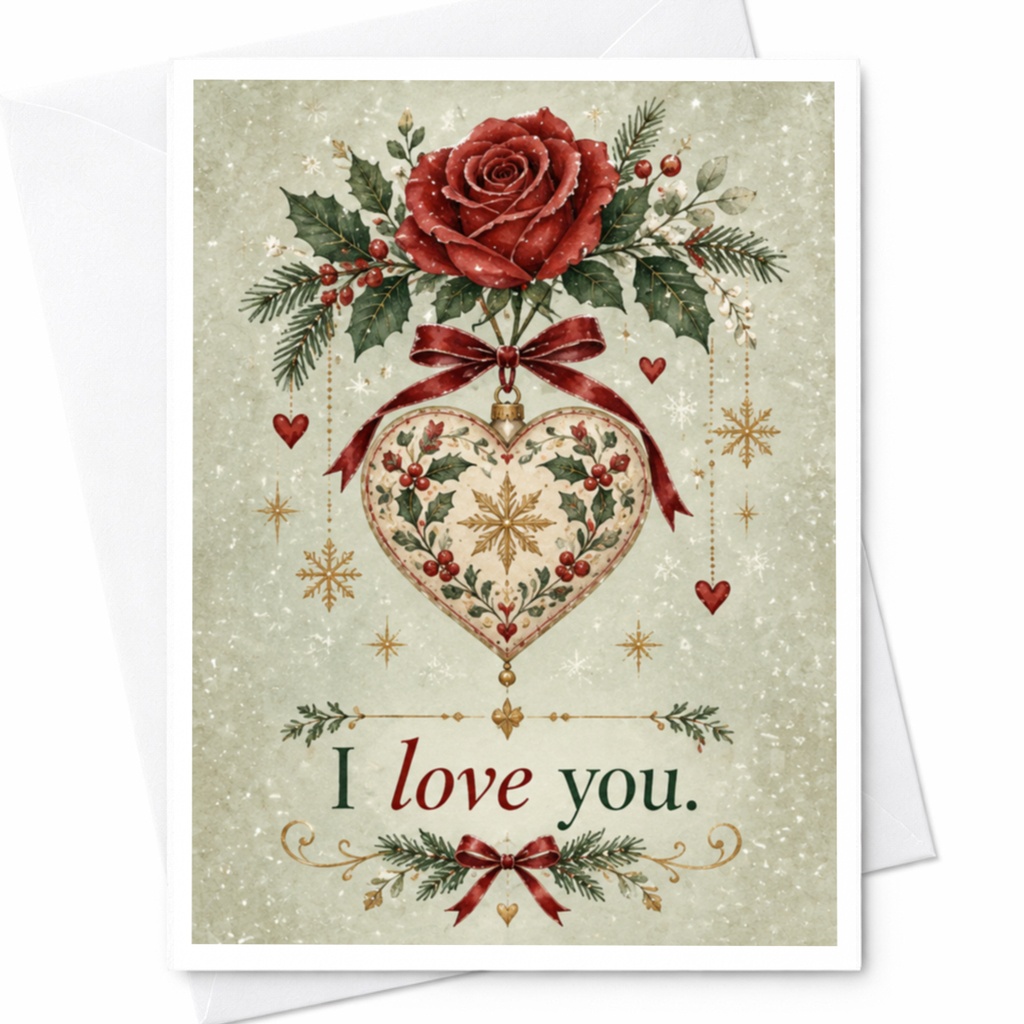 I Love You Romantic Floral Heart Card Love Greeting Card For Her Anniversary Card Cute Rose Sentimental Card C8695