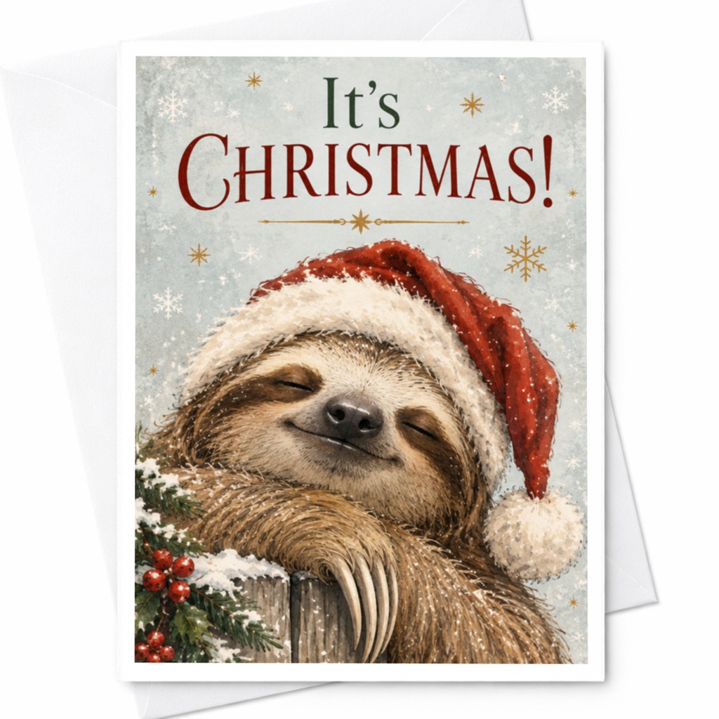 It's Christmas! Cute Sloth Christmas Card Adorable Holiday Greeting Card Animal Lover Festive Card For Friends Family C8673